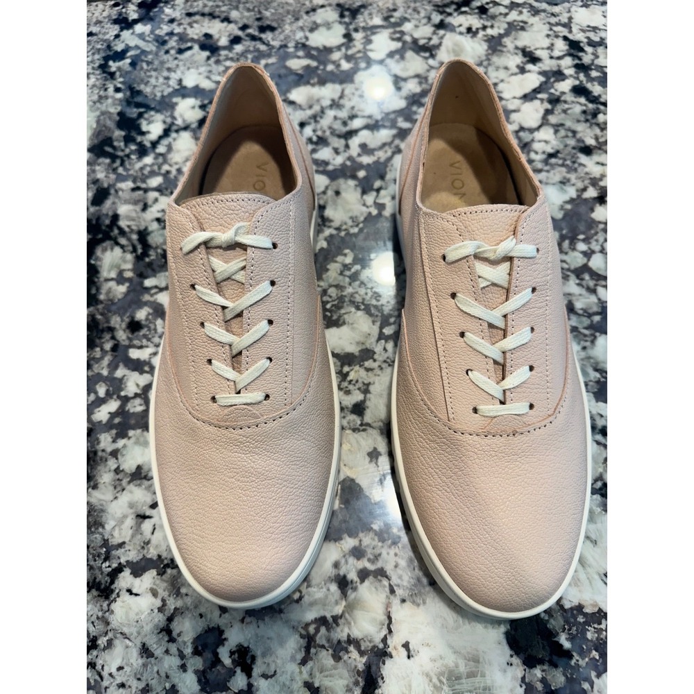 Vionic Callie Cameo Rose Pebbled Leather Lace Up Sneaker Shoes Womens 9.5 NEW